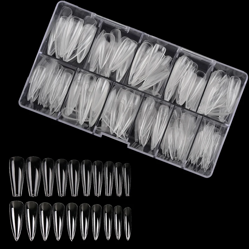 

500pcs Transparent Artificial Fingernails Long Full Cover False Fake Ballerina Clear Press On Nails Tips, As the picture