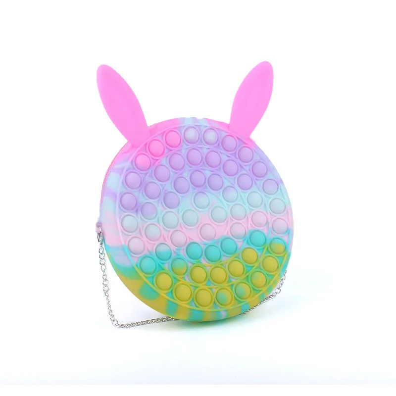 

2021 new silicone animal modeling bubble decompression beautiful rainbow round shoulder bag girls shopping handbags, Multi colors