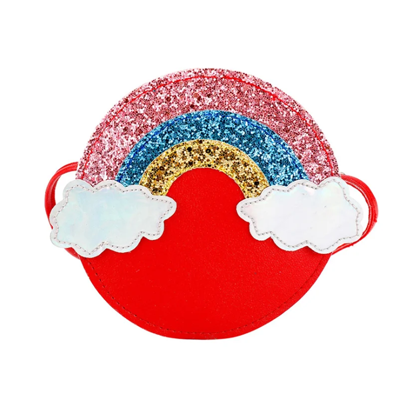 

Wholesale Girls Princess 4 Color Round Shape Rainbow Laser Cute Crossbody Bag Faux Leather Mini Kid Purses and Handbags, As pic