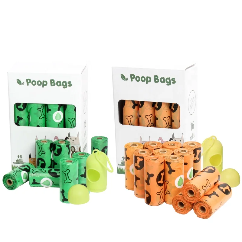 

Factory Wholesale Custom Printed Scented Biodegradable Dog Poop Bag With Dispenser, Green/orange