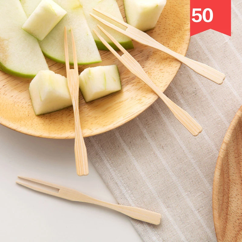 

50 pcs wholesale in bulk small thin long dessert cake fruit fork bamboo wooden disposable fork