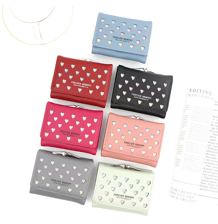 

custom private label position and photo position hollow heart sequin wallet card holder leather wallet female, Customized color