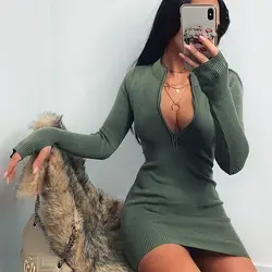 Ribbed Women Dresses Casual Robe Femme Dress Sexy 