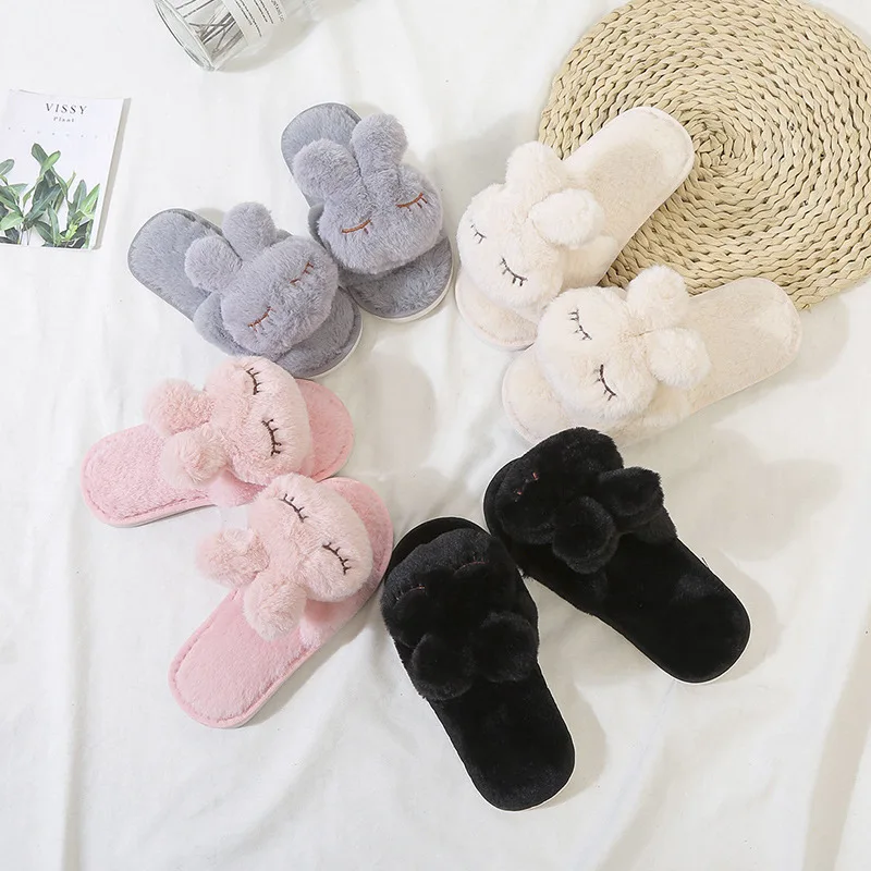 

Superstarer New cute cartoon rabbit parent-child plush slippers for boys and girls home floor plush slippers