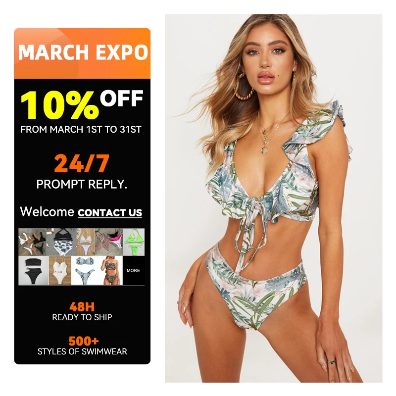 

Amazon Selling Large Size 2 Piece Tankinis Scalloped Edges Sleeve Bikini Sexy Girls Print Beach Wear Europe, Print pink green blue white black