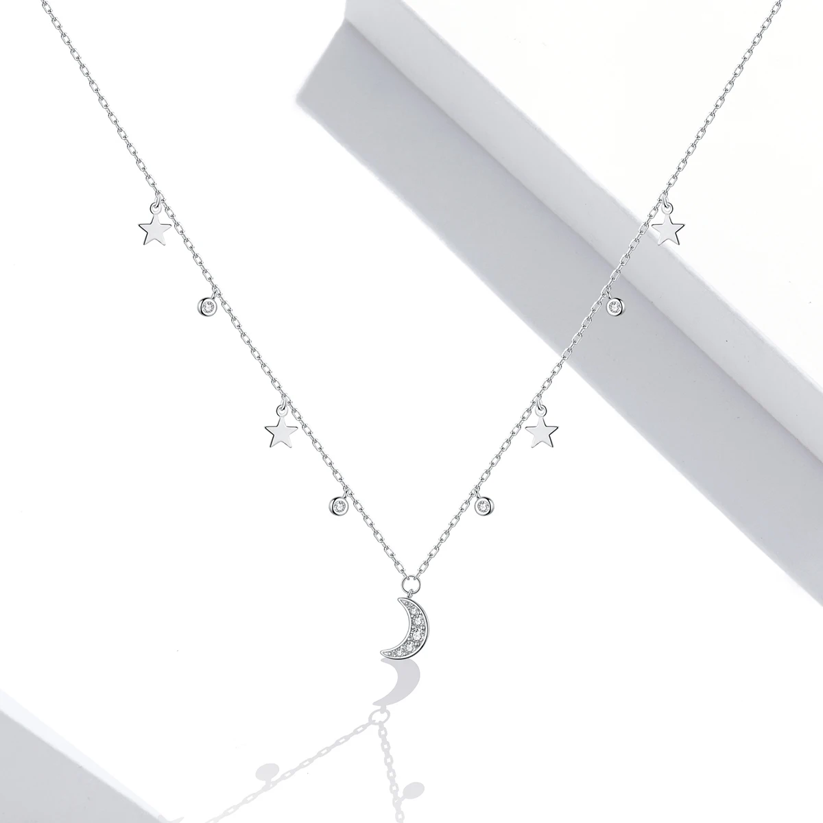 

New Type Accessories Women Moon And Star Link Chain 925 Silver Necklace