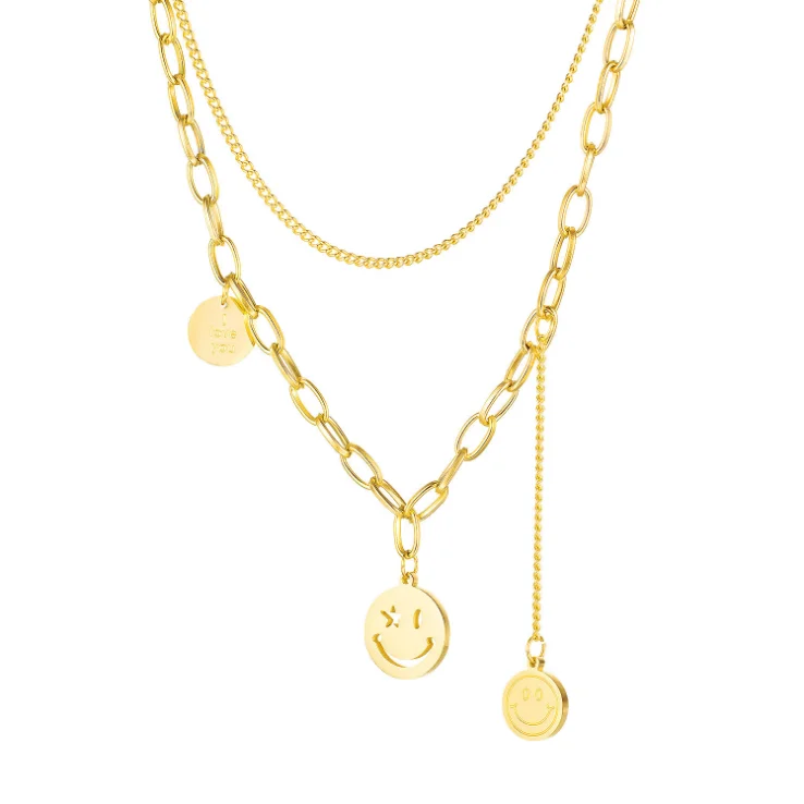

Fashion Personality Double-layer Stainless Steel Smiley Face Pendant Necklace