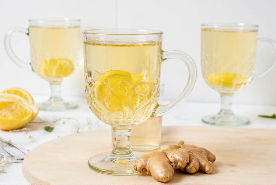 Different ginger products for nausea relief including fresh ginger, tea, and supplements