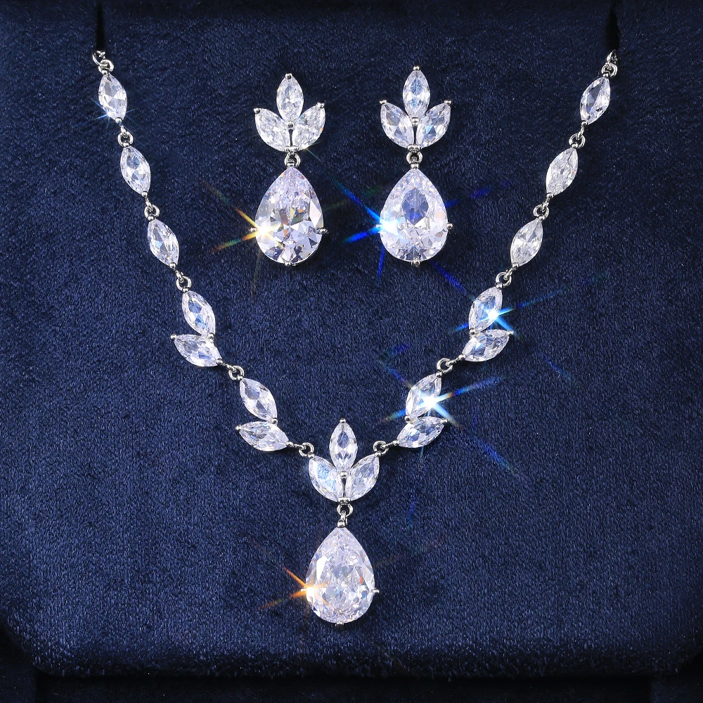 

CAOSHI High Quality Leaves and water drops Zircon Silver Rose Gold Bridal Wedding Engagement Jewelry Sets for Women