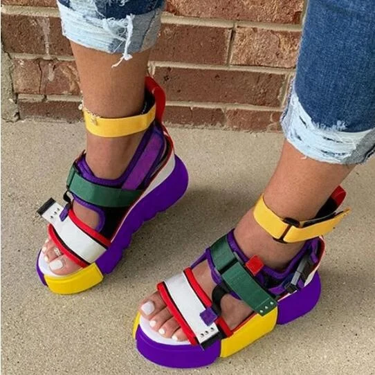 

Summer Wedge Multiple Color Ladies Shoes and Sandals Women Platform Large Size Paste Buckle Slides, 5 colors