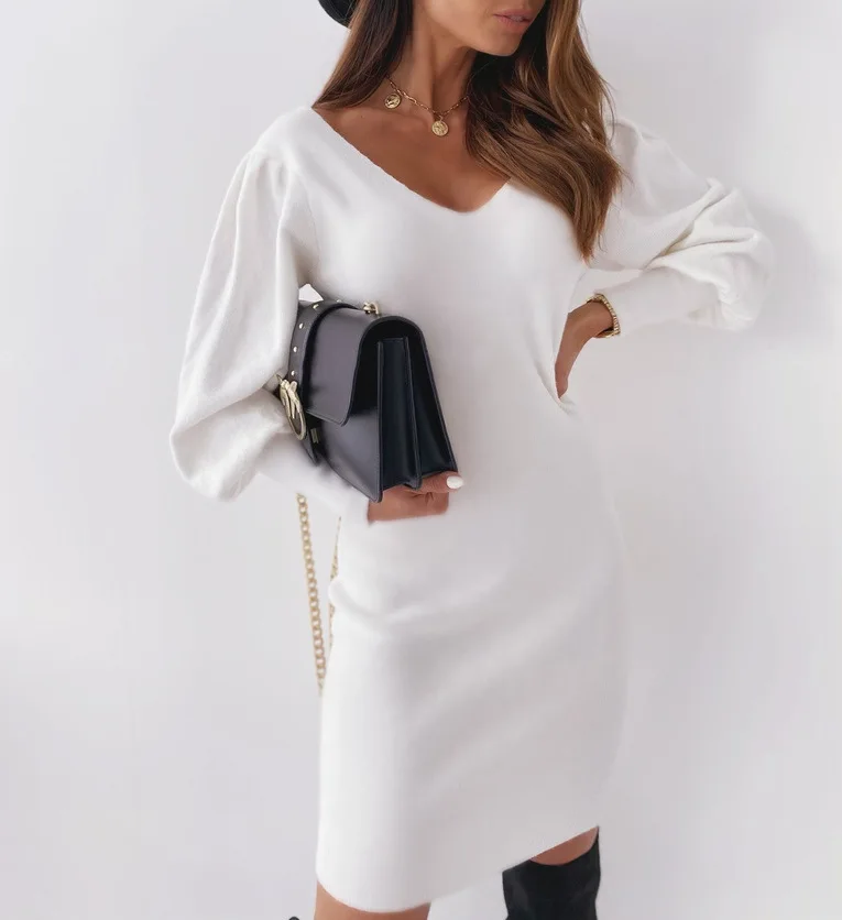 

Sexy Open-back Lace V-neck Waist Long-sleeved Dress, Picture color