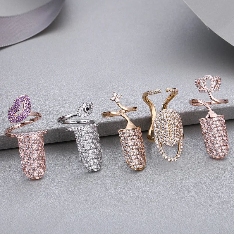 

Luxury Fashion Nail Ring finger Geometric Eye Lips Crown Zircon Ins Fingertip Exquisite Opening Adjustable Glitter Nail Tips
