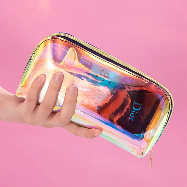 

High quality custom large travel makeup bag holographic cosmetic bag, Colorful
