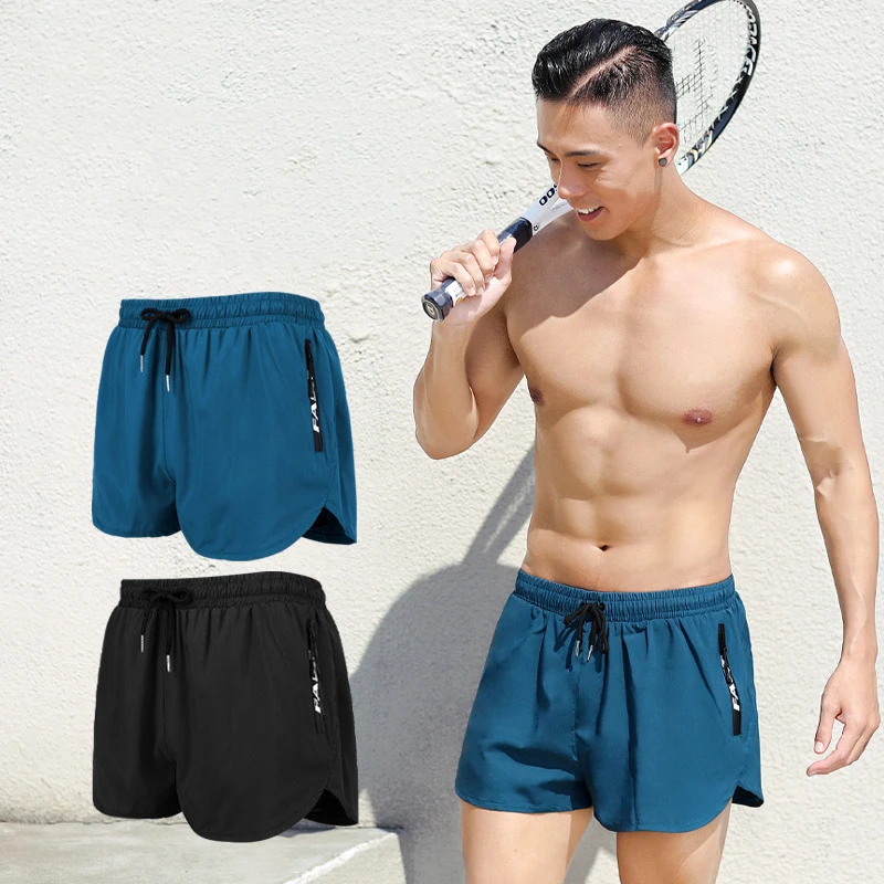 

Beachwear Double Layered Solid Color Swim Trunk Swimsuit Short Men with Zip Pocket