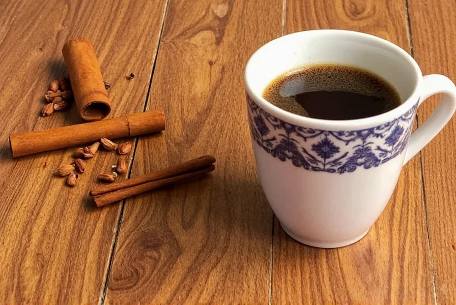 Close-up of freshly ground cinnamon and coffee beans side by side showing texture and color contrast