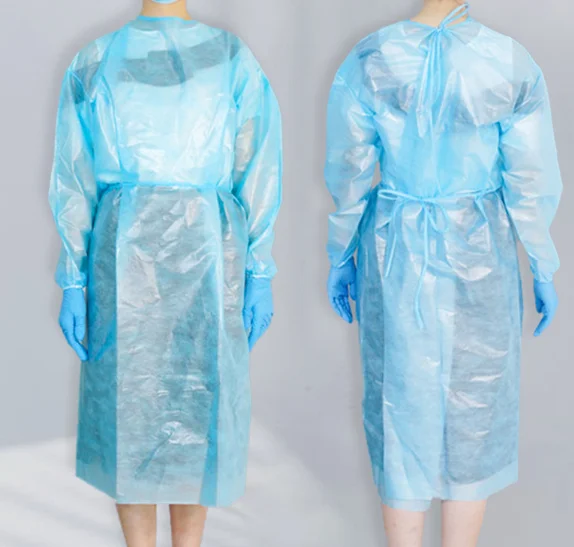 
STOCK blue yellow pp non woven 35-45gsm pp+pe knitted cuff ppe disposable safety isolation gowns AAMI level 1 2 3 4 