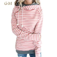 

Women Striped Basic Lightweight Pullover Hoodie Sweatshirt with Contrast String