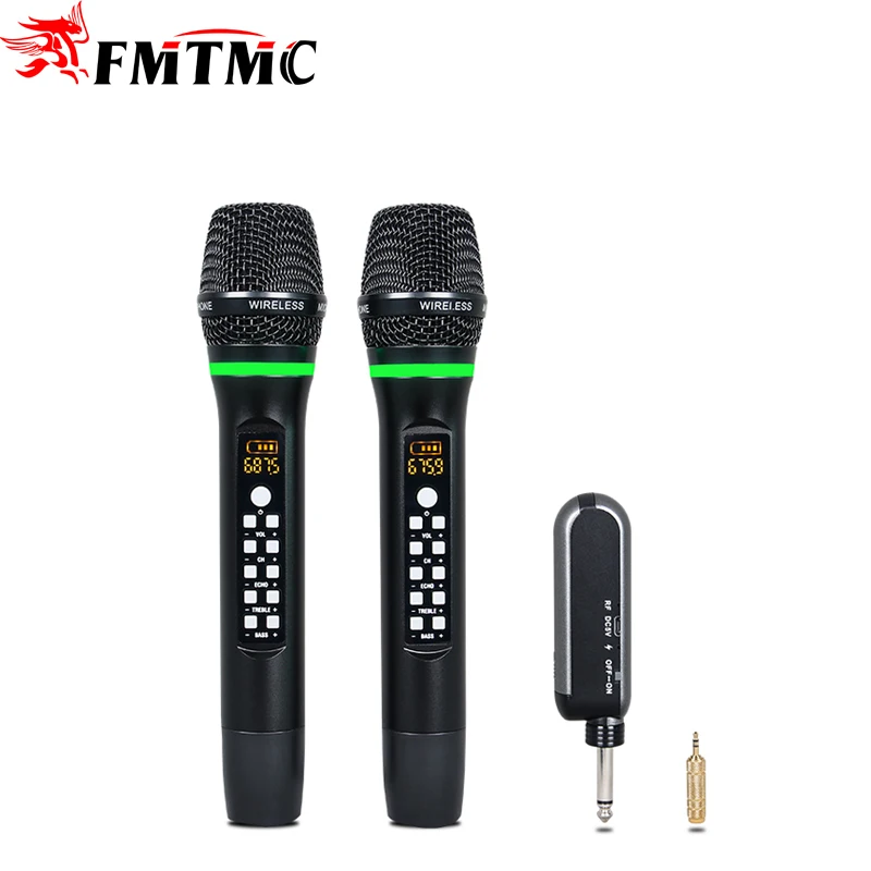 

U-F300D-2 Two Channel Wireless Microphone for KTV Karaoke Portable Chargeable Handheld 600-690MHz Profession Dynamic Microphone, Black