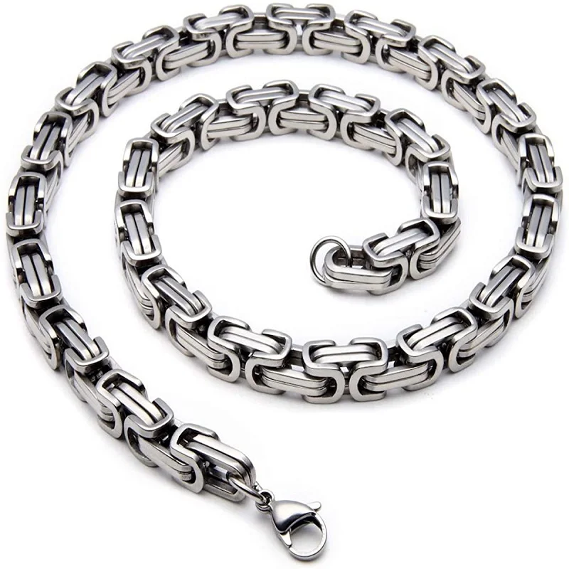 

4MM 5MM 6MM 8MM Wide Men Basic Cubic Square Byzantine Necklace For Pendants Stainless Steel Solid Metal Curb Cuban Link Chain