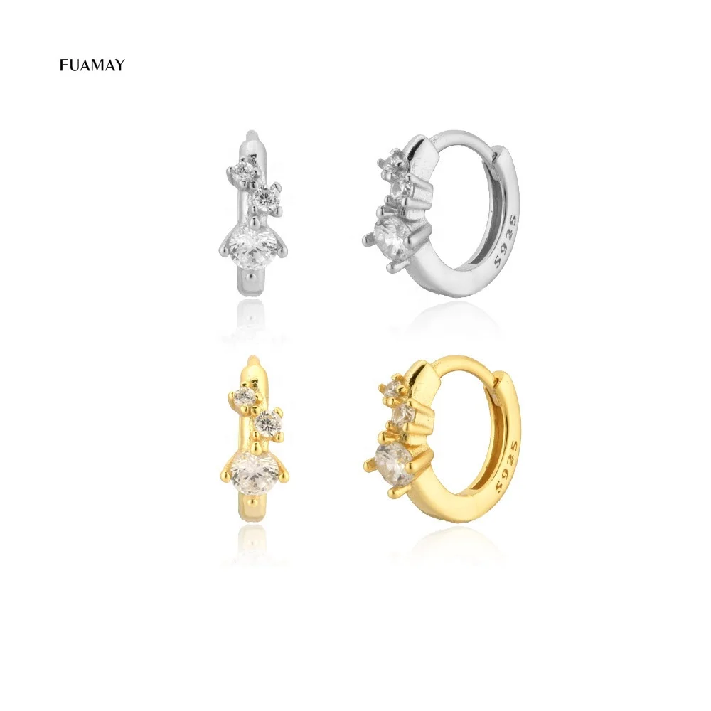 

FUAMAY New Design Jewelry 18k Gold filled Dainty Cz Huggie Hoop Earrings 925 Sterlings Silver Tiny Hoop Earings