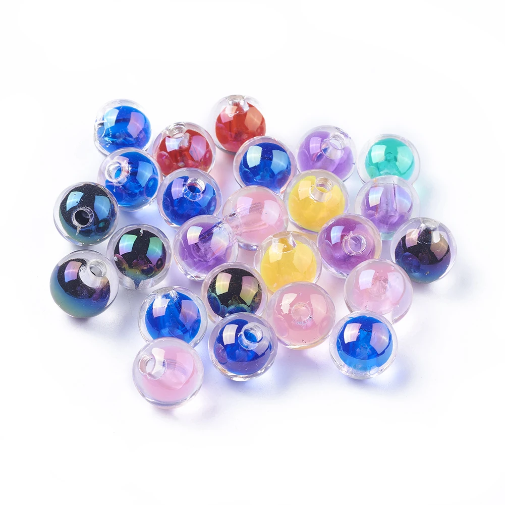 

PandaHall 15mm Round UV Plating & Rainbow Half Drilled Transparent Acrylic Beads