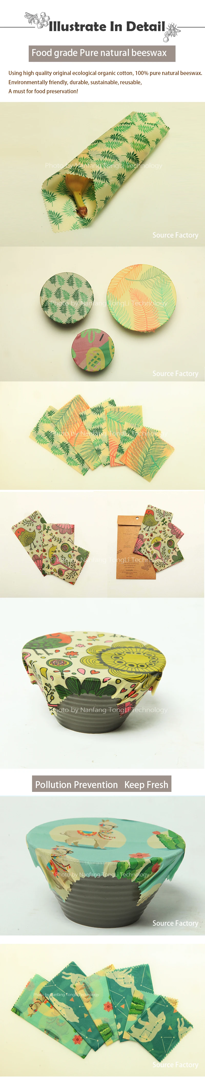 Compostable and degradable natural organic cotton beeswax food wrap cloth paper