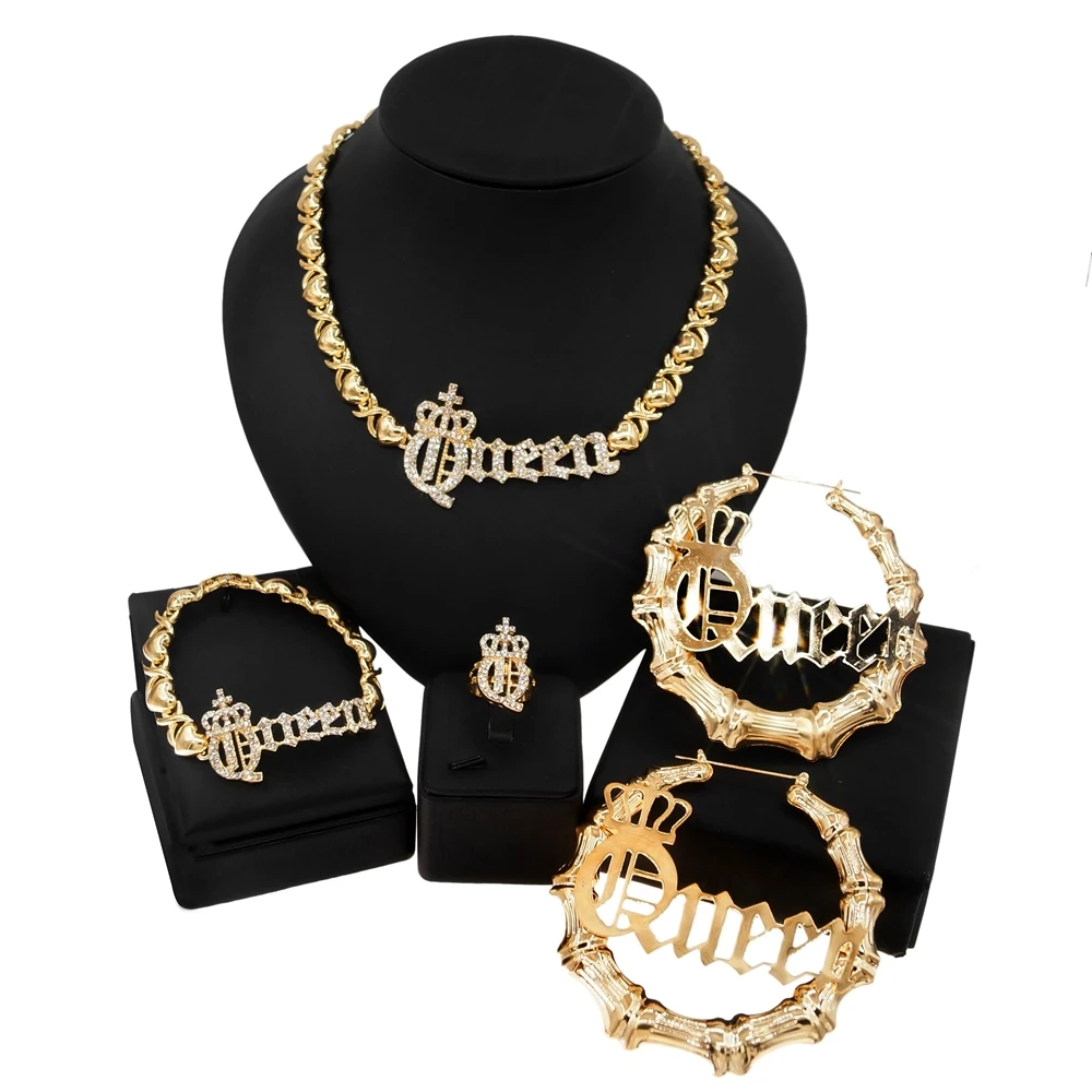 

Yulaili Hug And Kiss I Love You Xoxo Queen Crown Jewelry Sets Wedding Costume Christmas Gift Dubai Jewelry Necklace Set X0133