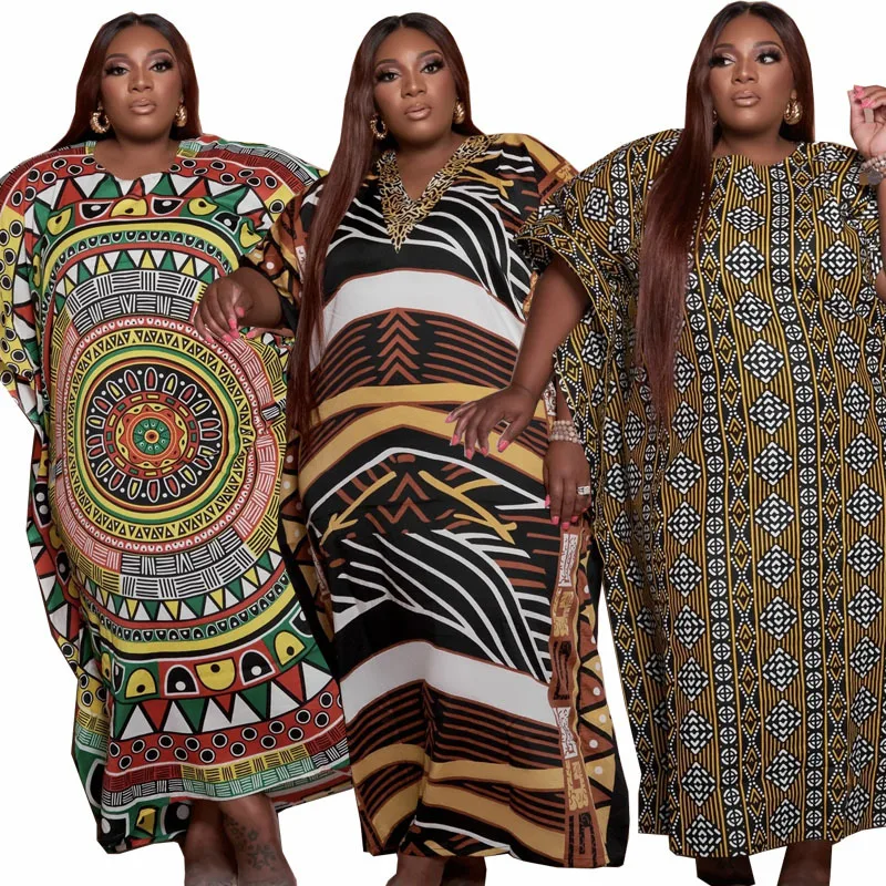 

Fall 2021 Women Clothes America And African Plus Size Women's Printed Short Sleeved Loose Robe Dashiki Shirt, Shown