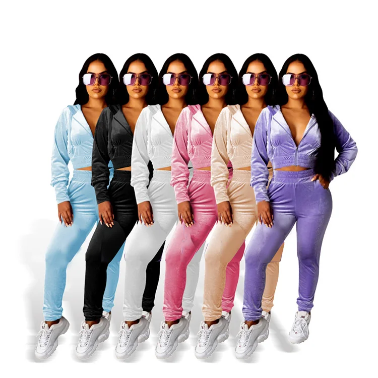 

Custom Logo Long Sleeve Pants 2 Piece Jogger Tracksuits Hooded Women Sweatsuit Set, Black / pink / purple / white / light blue / apricot