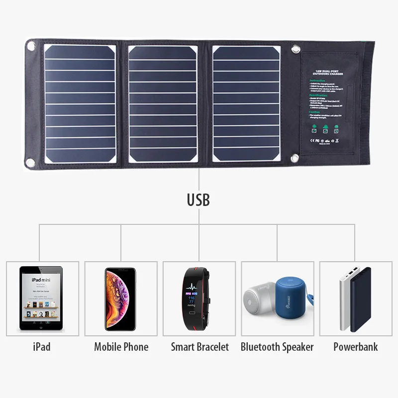 
2019 Latest design16W camping solar panel charger with USB-charging Port for mobile phone 