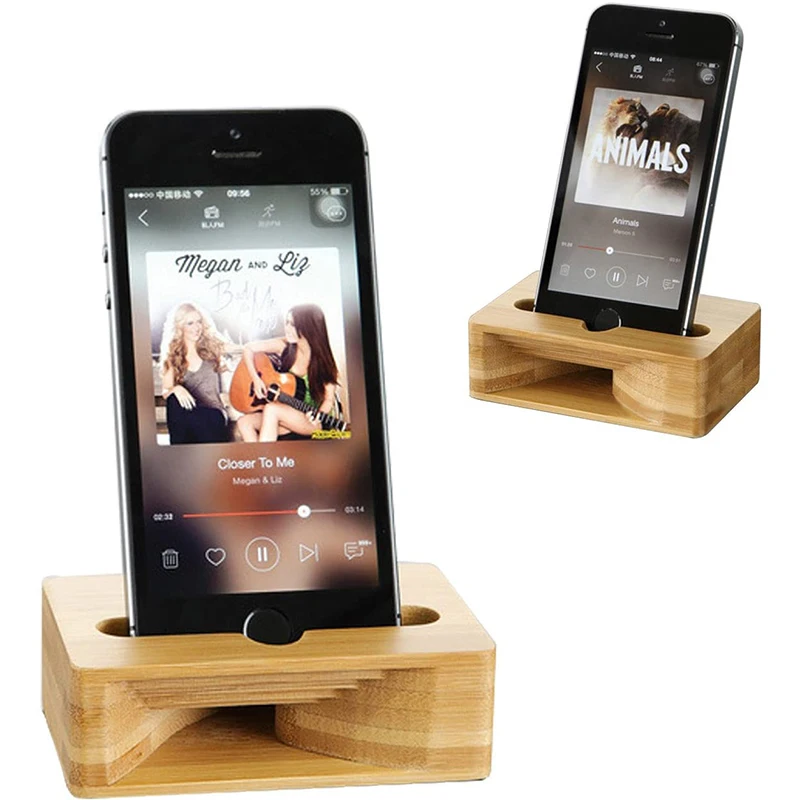 

Natural Universal Bamboo Wooden Desktop Mobile Phone Holder Cell Phone Stand with Sound Amplifier