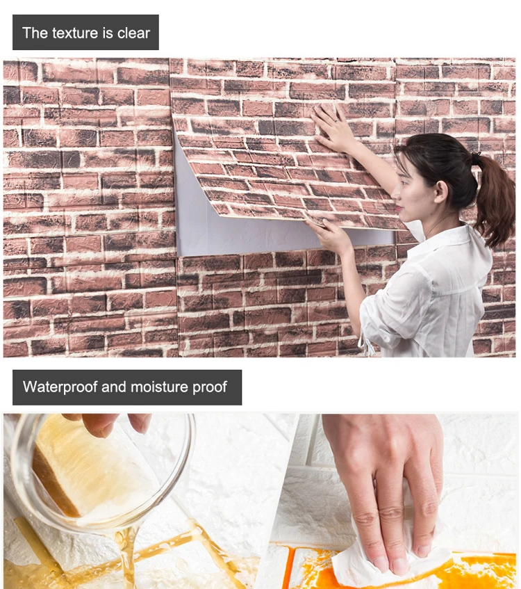 Modern Wall Paper 3D Wall Stickers Self-Adhesive Wall Panels Waterproof PE Foam Wallpaper Brick