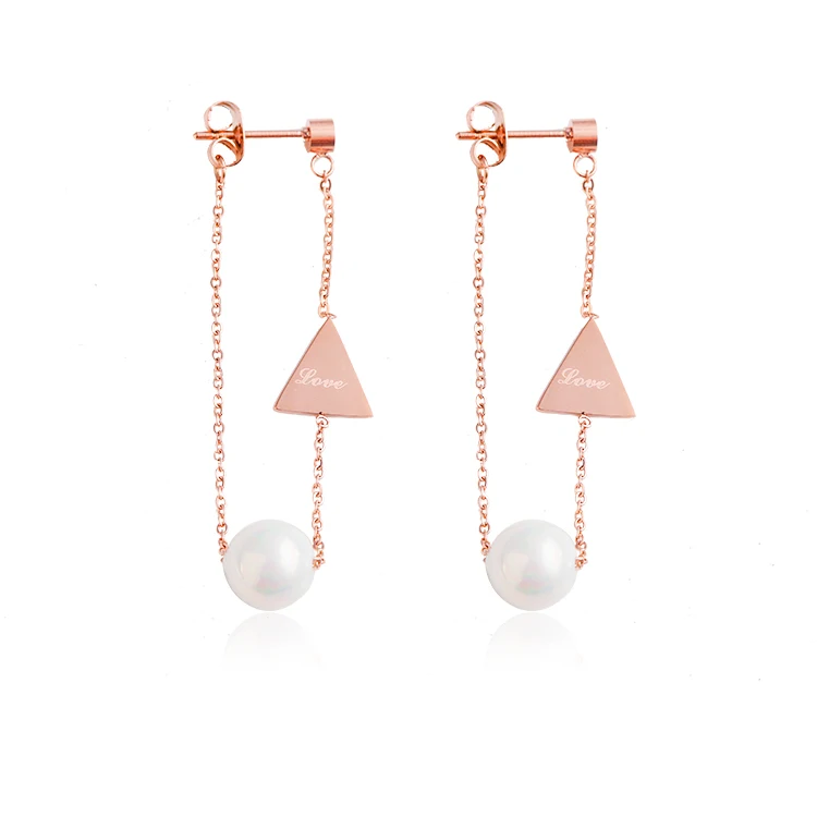 

New design classic pearl and diamond pentagram geometric long earrings, Rose gold