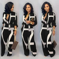 

elegant v neck long sleeve geometric printed women one piece jumpsuit