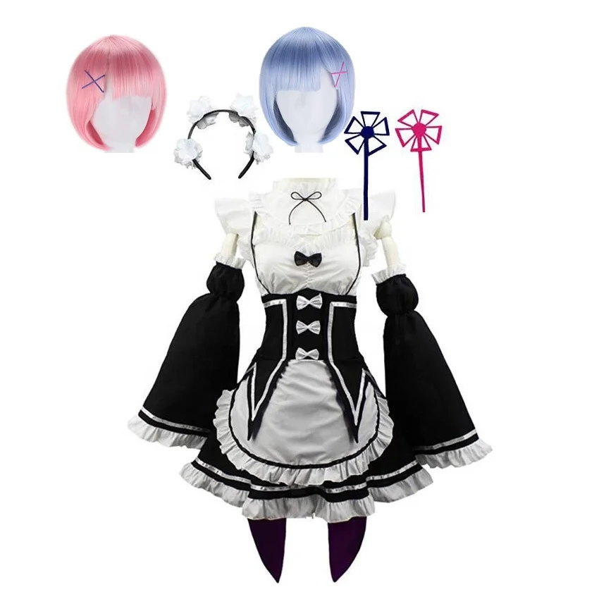

ecowalson Life Re:Zero Ram Rem Lolita Maid Cosplay Costume for Women