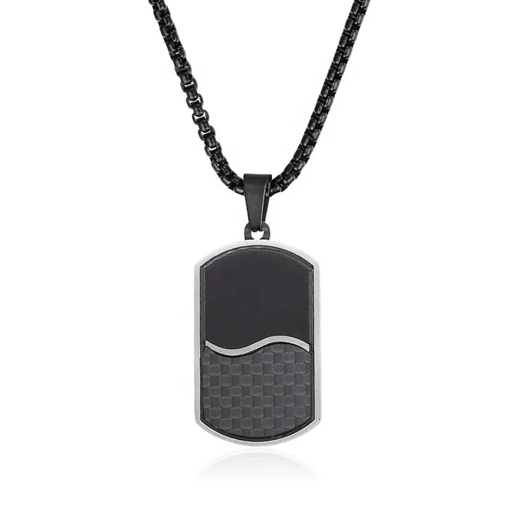 

Wholesale Men's Black Carbon Fiber Pendant Jewelry Stainless Steel Dog Tag Necklace