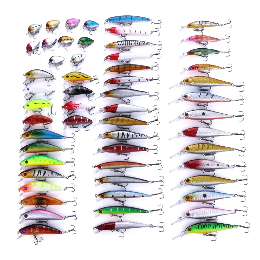 

Hot Sale 56pcs Mixed Fish Kit Plastic Trolling Lure Minnow Wobblers Crankbaits Hard Baits Artificial Fishing Lures Combo Set, As picture