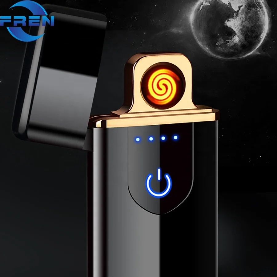 

Cheap USB Rechargeable Electric Windproof Coil Slim Lighter , Portable Fingerprint Touch Control Lighter For Cigarette Best Gift, Gold , silver, black , blue , rainbow