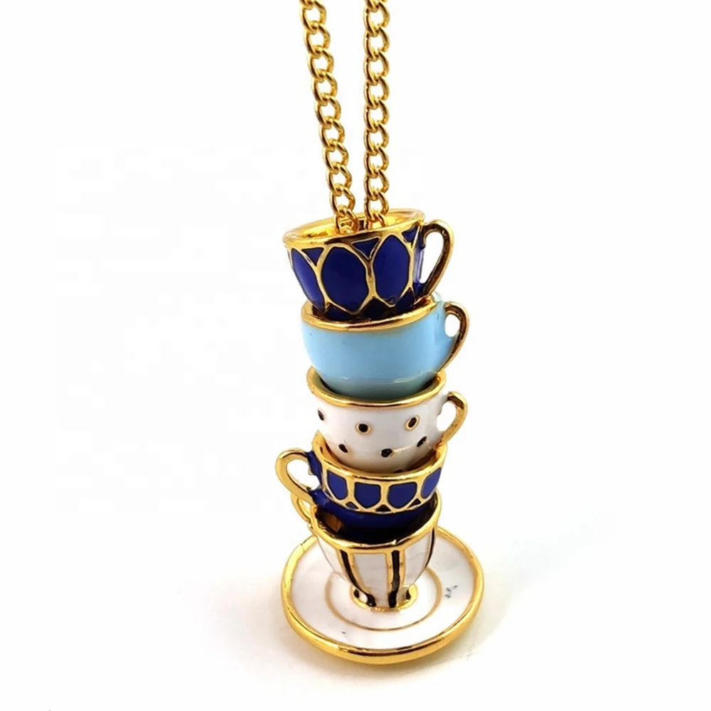 

2019 Personalized Fashion Enamel Sweater Cup Necklace Jewelry Multi Tea Cups Pendant Gold Plated Necklace