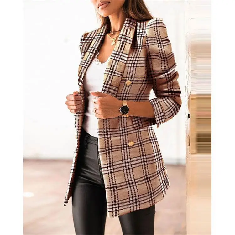

Best Seller Print Plaid Jacket Women Plus Size Coats Women Double Breasted Blazers Ladies Women Blazer Jackets For Ladies
