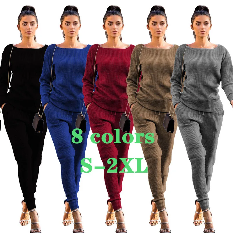 

Autumn Winter Women's Loungewear Tracksuit Two Piece Sets Long Sleeve Casual Ribbed Sweatshirt & Sweat Pant Suits for Women