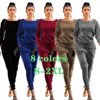 

Autumn Winter Women's Loungewear Tracksuit Two Piece Sets Long Sleeve Casual Ribbed Sweatshirt & Sweat Pant Suits for Women