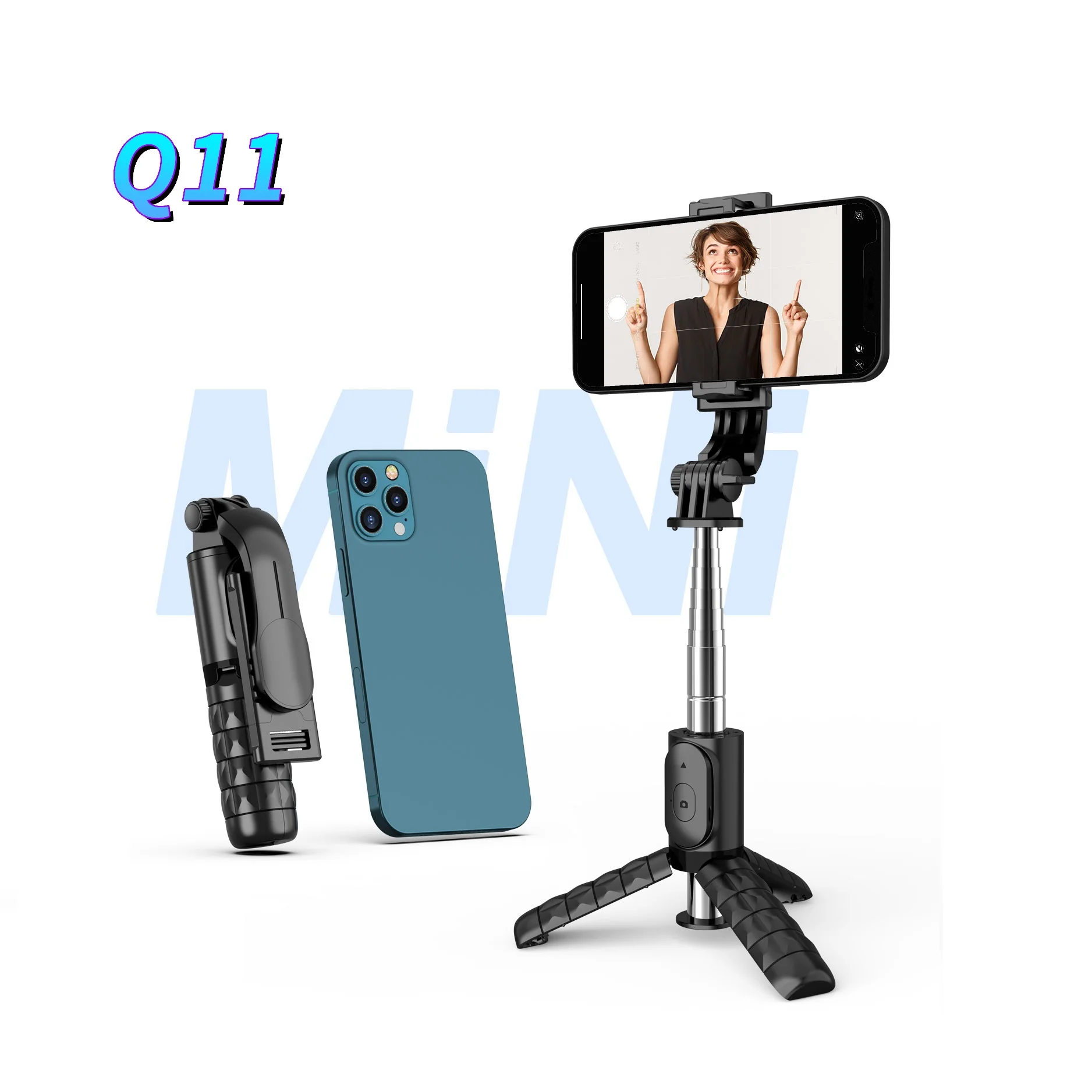 

2022 New Mini Small Size Q11 Mini Compact Selfie Stick with Remote Timer, Black, white