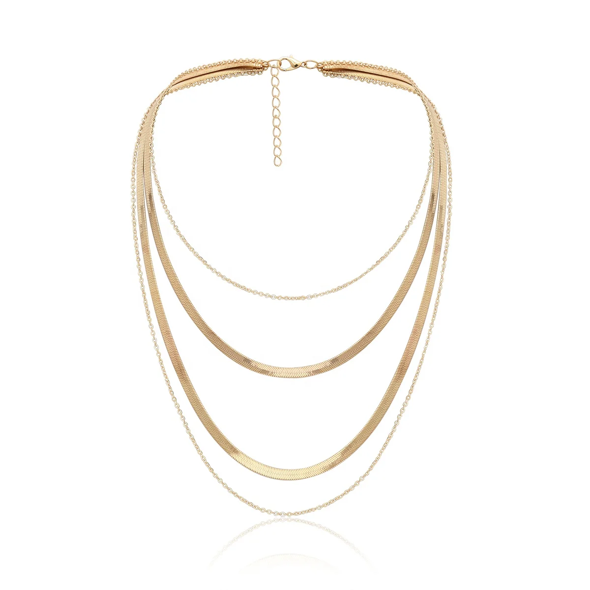 

Wholesale Women Multi-layer Stainless Steel Snake Chain & O Shape Chain Necklace