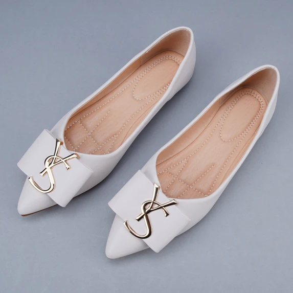 

Goxeou Women Ballet Flats Ladies Shallow Mouth Shoes YS Metal Brooch Decoration Pointed Toe Casual Leisure Party Wedding Office