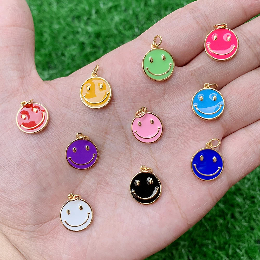 

Colorful happy smiling face Disc Enamel pendant Nickel Free Brass accessories DIY jewelry gift Bulk accessories wholesale