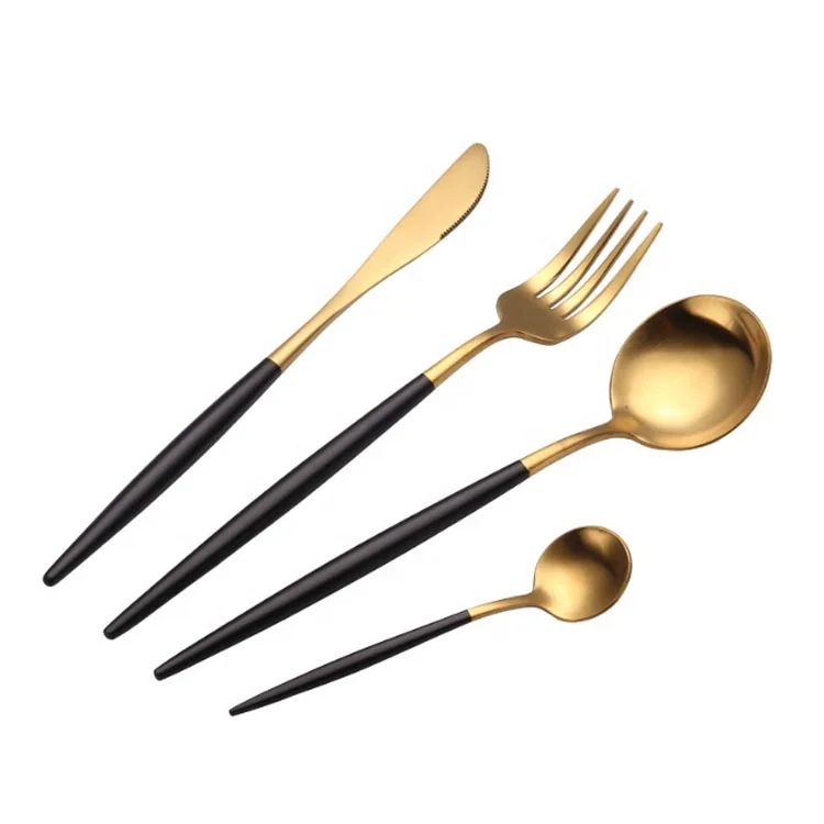 

4pcs Matte Black Gold Flatware Set 304 Stainless Steel Handle Plated Titanium Cutlery Set Knife Fork Spoon Silverware Cutlery, Sliver/gold/gold-black/gold-white/gold-pink/gold-blue/gold-red/gold-gr