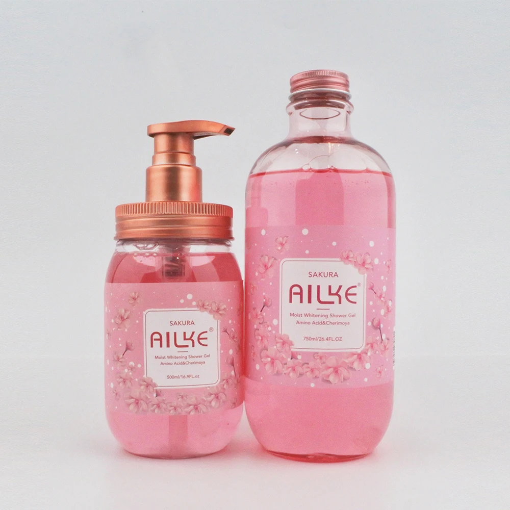 

AILKE OEM Fragrance Pure Purifying Body Wash Sakura Skin Whitening Shower Gel/500ml