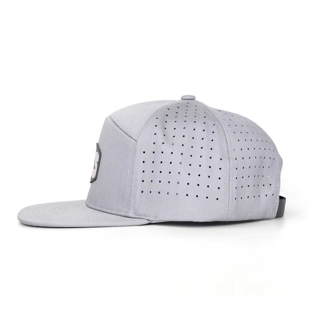 Newest Style Blank Custom Grey Metal Buckle Flat Bill Laser Perforated