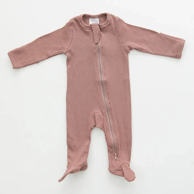
Baby Fern Ribbed Footed Organic Cotton One-piece Zipper Romper 